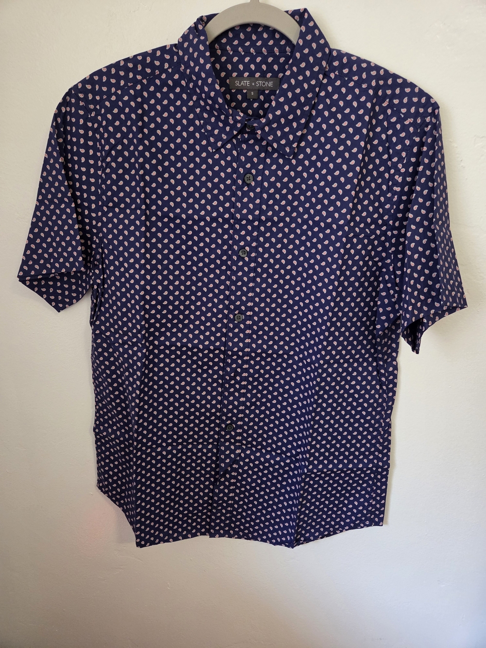 Slate & Stone Men’s Navy Short-Sleeve Paisley Print Pattern Button-up Shirt
